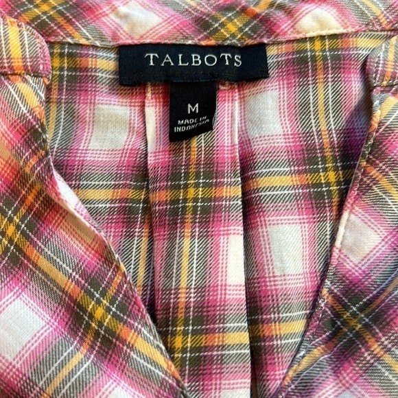 Talbots Pink Plaid Long Sleeve Blouse Size Medium - Picture 6 of 8